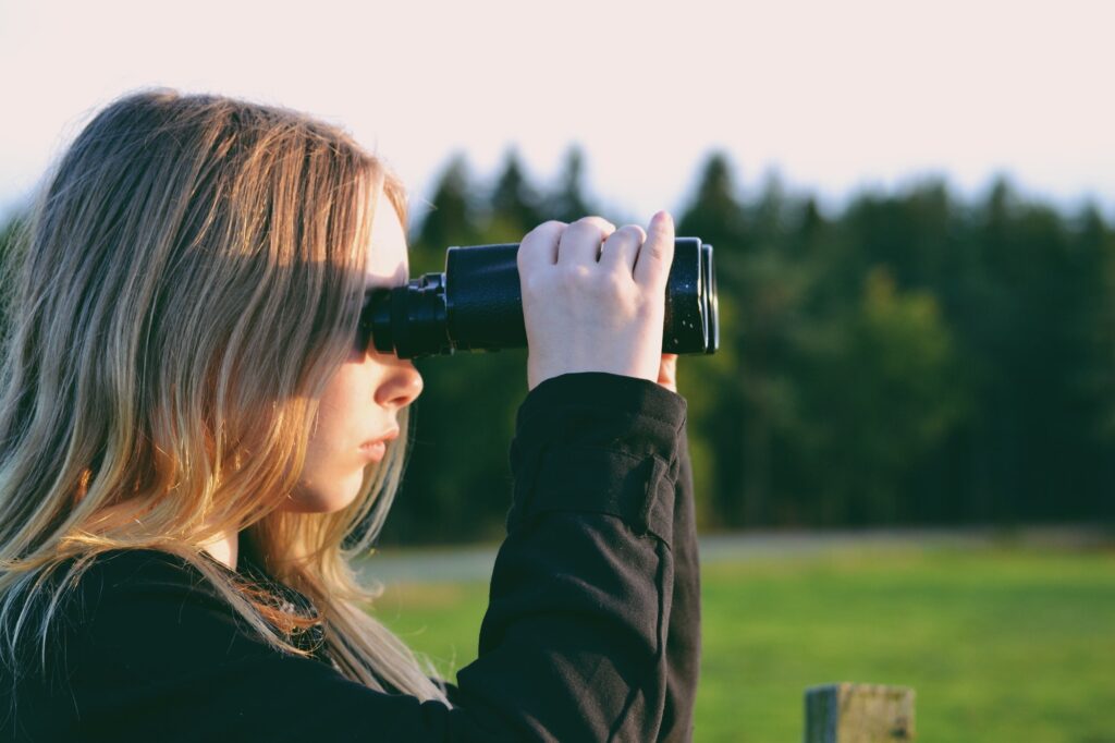 Looking through binoculars